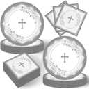 40Pcs Gray God Bless Plstes and Napkins First Communion Decorations Baptism Decorations for Boys Girls (A15)