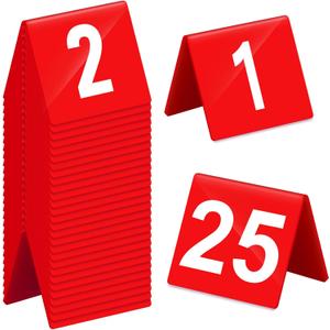 Tuanse Table Numbers 1-25 Acrylic Double Side Numbered Table Tents Plastic Restaurant Wedding Numbers Cards Signs for Party Banquets Wedding Reception(Red, White)