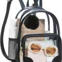 Missnine Small Clear Backpack for Stadium Events Anti-theft Mini Clear Bag for Sport Event Concert with Cute Pom-pom Ball