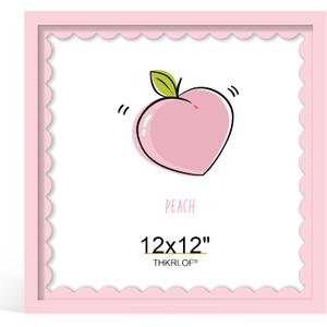 12x12 Picture Frame with Real Glass, Colorful Solid Wood Photo Frames with Wavy Mat for Wall Hanging, Pink, 1 Pack