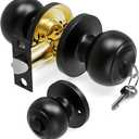 Door Knob with Lock and Key, Door Knobs Keyed Entry Door Knobs, Interior and Exterior Door Lock for Front Doors, Bedroom & Bathroom Round Door Knob Matte Black Finish, 1 Pack