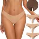NIASOUL Thongs for Women Seamless Thong Panty Liners No Show Breathable G-Strings Workout Underwear, 3p-skin, X-Small