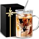 Initial Extra Large Glass Drinking Cup With Lid Straw Comfort Gifts For Woman Coffee Cup Regalos Para Mujer Teen Girl Trendy Stuffs Iced Glass Tumbler Must Haves For Women Apartment Essentials
