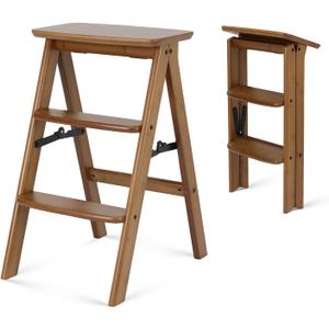 Kate 3-Step Foldable Wooden Step Ladder, 300 lb Capacity Solid Wood Step Stool for Photography Studio, Portrait Shooting, Home Kitchen & Living Room