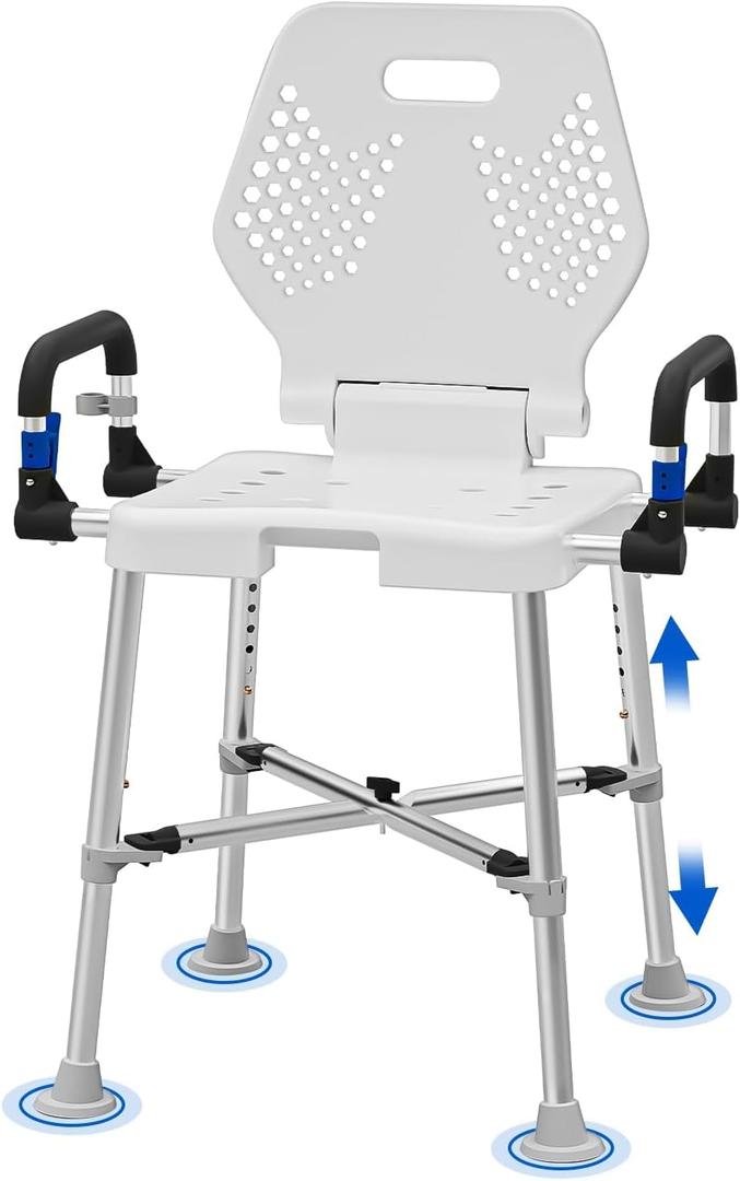 Shower Chair for Elderly and Disabled with Arms and Back, Shower Chair for Seniors Elderly Handicap Disabled Or Bariatric Adults Bench Seat for Inside Shower Stall and Bathroom Bath Tub with Arms