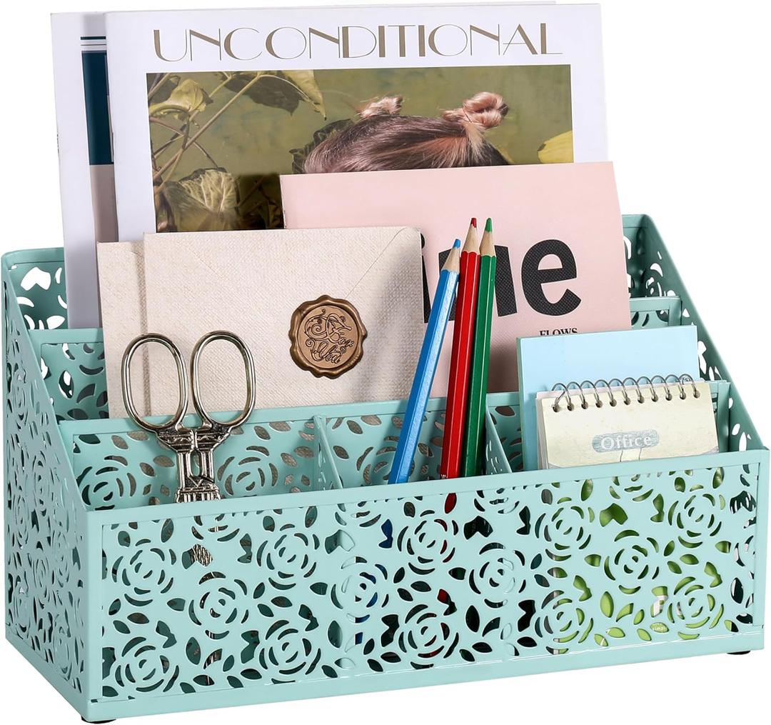 DINGTAI Modern Countertop Organizer, Desk Accessories - Organizer for Bills, Letters, Papers - Mail Sorter, Pencil Holder (Blue)