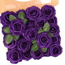 N&T NIETING Artificial Flowers Glowing Purple Flowers Foam 25pcs Glitter Roses Real Looking Fake Roses with Stem for DIY Wedding Bouquets Centerpieces Bridal Shower Party Home Decorations