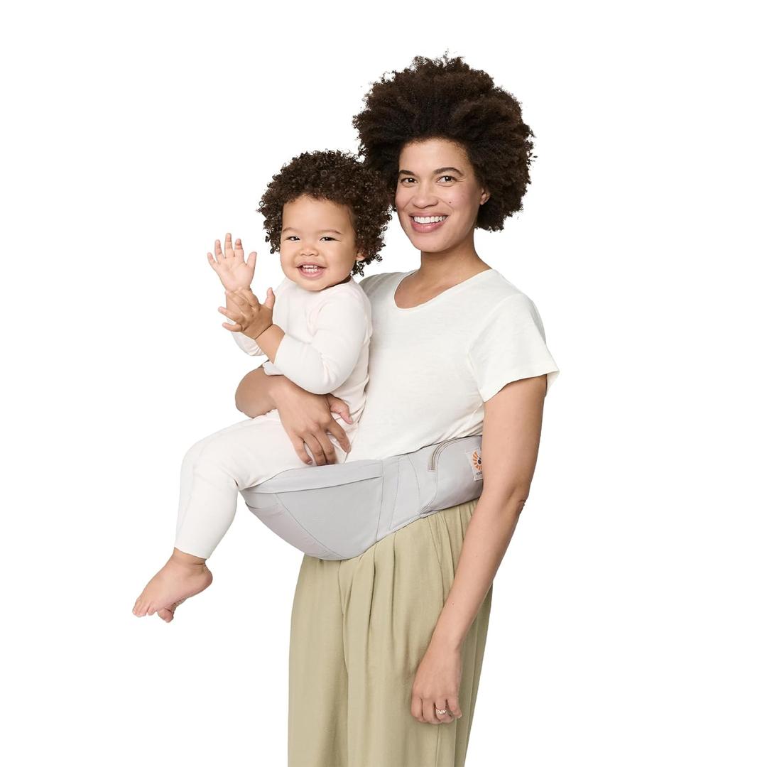 Ergobaby Lift Hip Seat Baby Carrier for Babies and Toddlers 6-48 Months (17-45 lbs) - Ergonomic Baby Carrier with Storage Pockets, Hip-Healthy Positioning - Pearl Grey