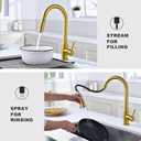 Tohlar Gold Kitchen Faucet with Pull Down Sprayer, Gold Kitchen Sink Faucet for 1 or 3 Hole, Modern Stainless Steel Sink Faucet with Deck Plate for Farmhouse Laundry Rv, Brushed Gold