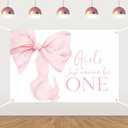 Girls Just Wanna Be One Backdrop Pink Bow 1st Birthday Backdrop for One Year Old Girl Pink Bow Tie First Birthday Decors Party Supplies Photo Props 5 * 3ft