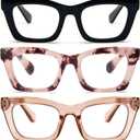 REAVEE Oprah Style Reading Glasses for Women, Blue Light Blocking Stylish Oversized Computer Readers Spring Hinge (Black/Pink Leopard/Brown)