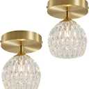 2 Pack 4.3'' Semi Flush Mount Ceiling Light, Light Luxury Ceiling Light Fixture, Clear Crystal Lampshade Vintage Hallway Lights Fixtures, Brass Base Flush Mount Ceilings LightsNo Bulb Included