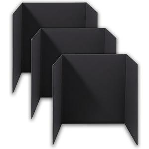 3-Pack Black Trifold Display Boards, 24 x 16 Inches Tri-Fold Corrugated Presentation Boards for Classroom Projects, Science Fairs, Business Events, and Exhibits