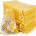 Sukh 100PCS Gold Organza Bags 4"x6" Small Organza Sachet Jewelry Gift Favor Bags Drawstring Mesh Bags Gifts Valentines Wedding Eve Christmas Wrap