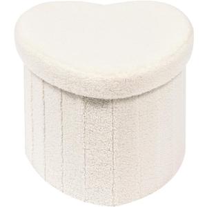 B FSOBEIIALEO Storage Ottoman Cube, Heart Shaped Ottomans with Storage Foot Stool Footrest for Lving Room, Boucle Ottoman Seat for Dorm Room,Faux Teddy Fur, White 15"x15"x15"