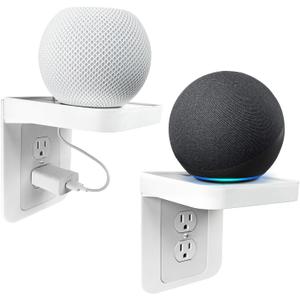 White Wall Outlet Shelf with Cord Storage - Standard Vertical Duplex Organizer for Bathroom Decor, Smart Home, Power Tools, Toothbrush (2 Pack)