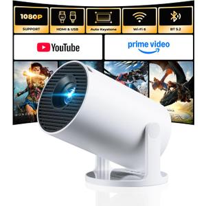 [Built-in Apps] CLOKOWE Mini Projector with WiFi and Bluetooth, 2026 Upgraded 1080P Smart Portable Projector with 180 Rotation, Auto Keystone, Compatible with iPhone/Android/Laptop/TV Stick/HDMI/USB (white)