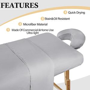 Kinlop 3 Piece  Microfiber Massage Table Sheet Set  3 Piece Set Includes Massage Flat Sheet Fitted Sheet and Massage Face Rest Cover Stain Wrinkle-Resistant(Light Gray)