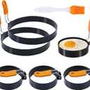 3.5" Egg Rings 6“ Pancake Mold with Silicone Handle, Round Mold for English Muffins - Griddle Cooking Shaper for Indoor Camping Breakfast Sandwiches w/ Silicone Oil Brush set of 6 (4pcs 3.5"+2pcs 6")