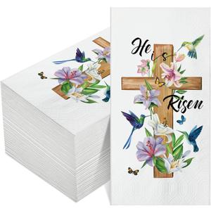 Pasimy 100 Pcs He Is Risen Napkins Bulk Spring Easter Dinner Napkins Jesus Cross Paper Napkin Happy Easter Decorative Towels with Cross for Religious Egg Hunt Resurrection Decoration Supplies