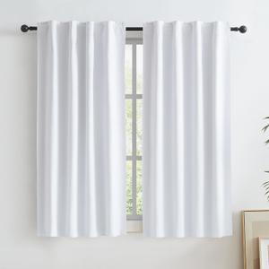 KEQIAOSUOCAI Short White Blackout Curtains Natural Back Tab Rod Pocket Narrow Curtain Panels for Small Window Cafe Kitchen Curtains 45 Inch Length, 2 Panels, White, W34 x L45