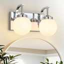 Modern 2 Lights Vanity Light Over Mirror Bathroom Vanity Light Fixtures Chrome Wall Sconce with Milk Glass Vanity Light for Bathroom Lighting