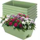 LOCONHA Window Box Planter, 7 Pack Plastic Vegetable Flower Planters Boxes 17 Inches Rectangular Flower Pots with Saucers for Indoor Outdoor Garden, Patio, Home Decor