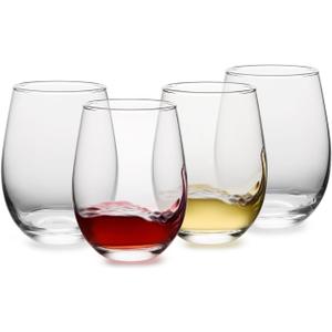 Stemless Liquor Glasses Set of 4, 18 Ounces Red & White Liquor Glasses for Party, Lead-free, Ideal Liquor Accessories Gift (Clear)