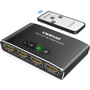 HDMI Switch 3 in 1 Out 4K UHD HDMI Switcher Splitter, Automatic Switch with Remote Metal HDMI Switch Box Hub Support 4K 3D 1080P HDCP2.2 for PS5 PS4 Xbox DVD Player Fire Stick Apple TV PC