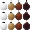 12 Pcs Velvet Christmas Balls Bulk Shatterproof Plastic Christmas Tree Decorations for Decorative Hanging Baubles (12, WhiteKhakiBrownCoffee, 3.94Inch)