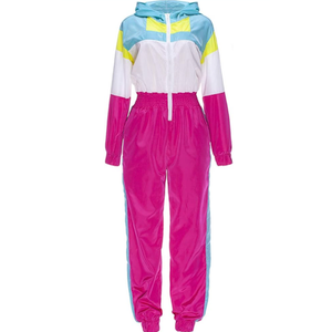 MIAIULIA Women's Pullover Hoodie Jumpsuit Zipper Jacket Windbreaker Elastic Waist Pants One-piece Sportswear Suit, Size S/M