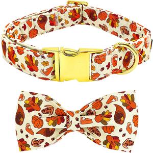 Dog Collar Thanksgiving Day Holiday Turkey Print Pet Collar Soft Cute Dog Collars with Bow Tie Adjustable Metal Buckle Collar Giftfor Medium Dogs (Medium (Pack of 1))