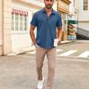 COOFANDY Button Down Shirt for Men Short Sleeve Casual Shirt Summer Beach Vacation Shirt with Pocket (Blue, S)