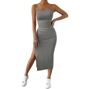SHENHE Women's Split Thigh Twist Backless Spaghetti Strap Sleeveless Bodycon Midi Dresses Small