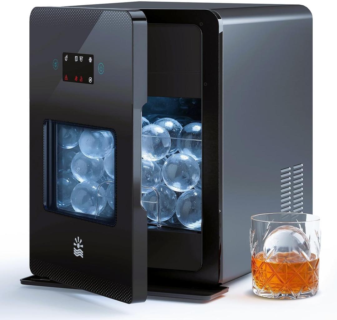 2'' Clear Ice Ball Maker  4 Ice Spheres in 35min, 144 pcs/Day, Auto&Manual Fill, Fast Round Ice Machine with LCD Touch Panel, Self-Cleaning, Home & Bar Maker for Whiskey Parties Gift(Black)