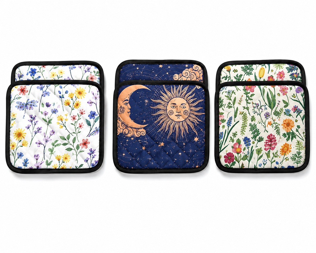 Set of 3, 2 Pack Pot Holders for Kitchen Clearance, Cute Hot Pads, Funny Oven Pot Holders, Potholders Sets for Kitchen Heat Resistant Boho Flower Colorful