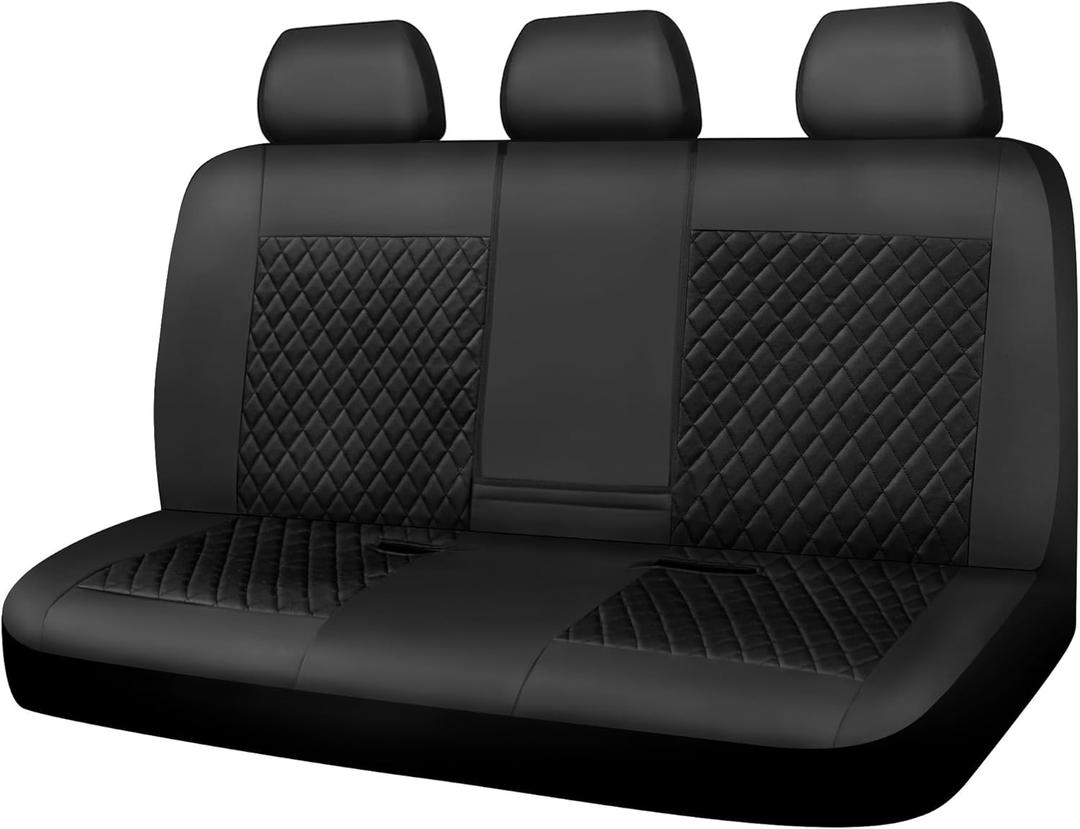 CAR PASS Faux Leather Back Seat Cover, Universal Quilting Waterproof Bench Rear Seat Cover Universal car seat Cover Fit 95% Automotive Interior Covers for Sedans SUVs Vans Small Trucks, All Black