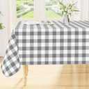 Rectangle Table Cloth, Waterproof Vinyl Tablecloth with Flannel Backing, Wipeable Buffalo Plaid Table Cover for Dining, Indoor and Outdoor (Grey & White, 60"x102")