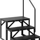 RV Steps with Handrail, 3-Step Anti-Slip Portable Step Ladder, 660 lbs Capacity, Dual-Side Setup, Heavy Duty RV Stair for Mobile Home, Camper, Trailer, Porch, Hot Tub, Spa, Pets, Single Handrail