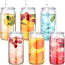 Blushtier 6 Pack Acrylic Mason Jars with Lids and Straws 16 oz Drinking Plastic Tumbler with Straw Iced Coffee Cups Water Bottles Mugs for Wedding Party Favor Water Milk Beer Juice Beverage (Clear)