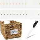 Temlum 18 Pcs Acrylic Basket Labels, Storage Tags with Chalk Marker Removable Label for Wire, Wicker, Woven Baskets & Pantry Storage (Rectangle, White)