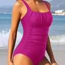 Aqua Eve One Piece Bathing Suit for Women Tummy Control Swimsuit Slimming Vintage Swimwear (Pink, M)