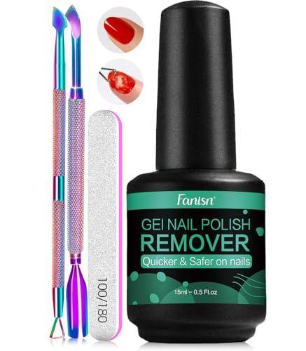 FANISN Gel Nail Polish Remover with Tools, 15ml (0.5 fl oz) - Acetone-Free, Quick Removal in 2-5 min, No Foil Soaking Needed, Safe for Natural Nails，Home DIY Use