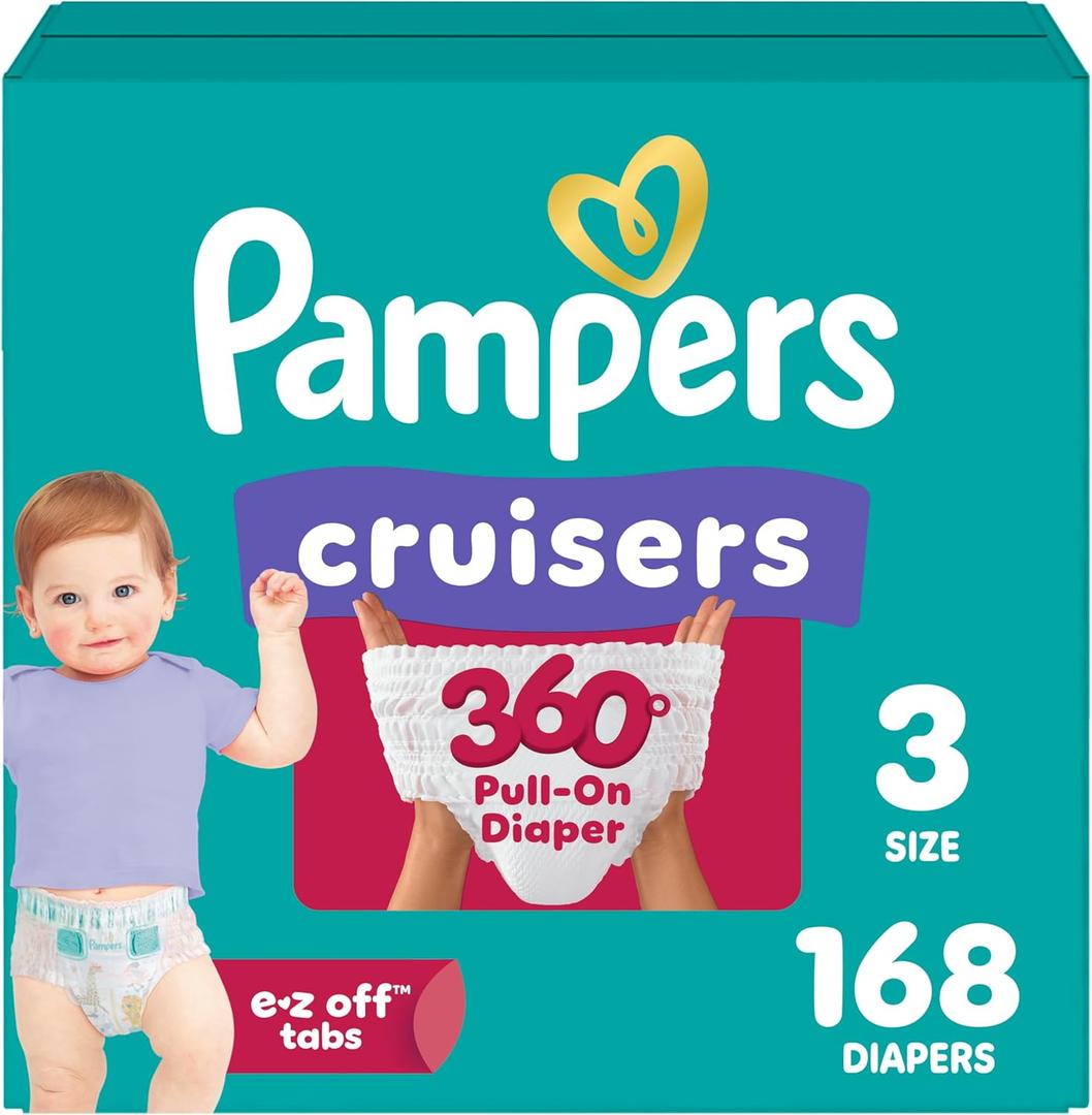 Pampers Diapers - Cruisers 360 - Size 3, 168 Count, Babyproof, up to 100% Leakproof Pull-On Diaper