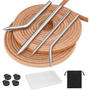 Mellbree Baseball Glove Lace Kit, 2 Leather Laces 4 Needles, Portable Softball Glove Lace Kit with 4 Locks and Storage Box Mitt Repair Kit (Tan)