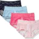 Amazon Essentials Women's Comfortable Lace Stretch Hipster Underwear, Pack of 4 (Medium, Blue/Pink)