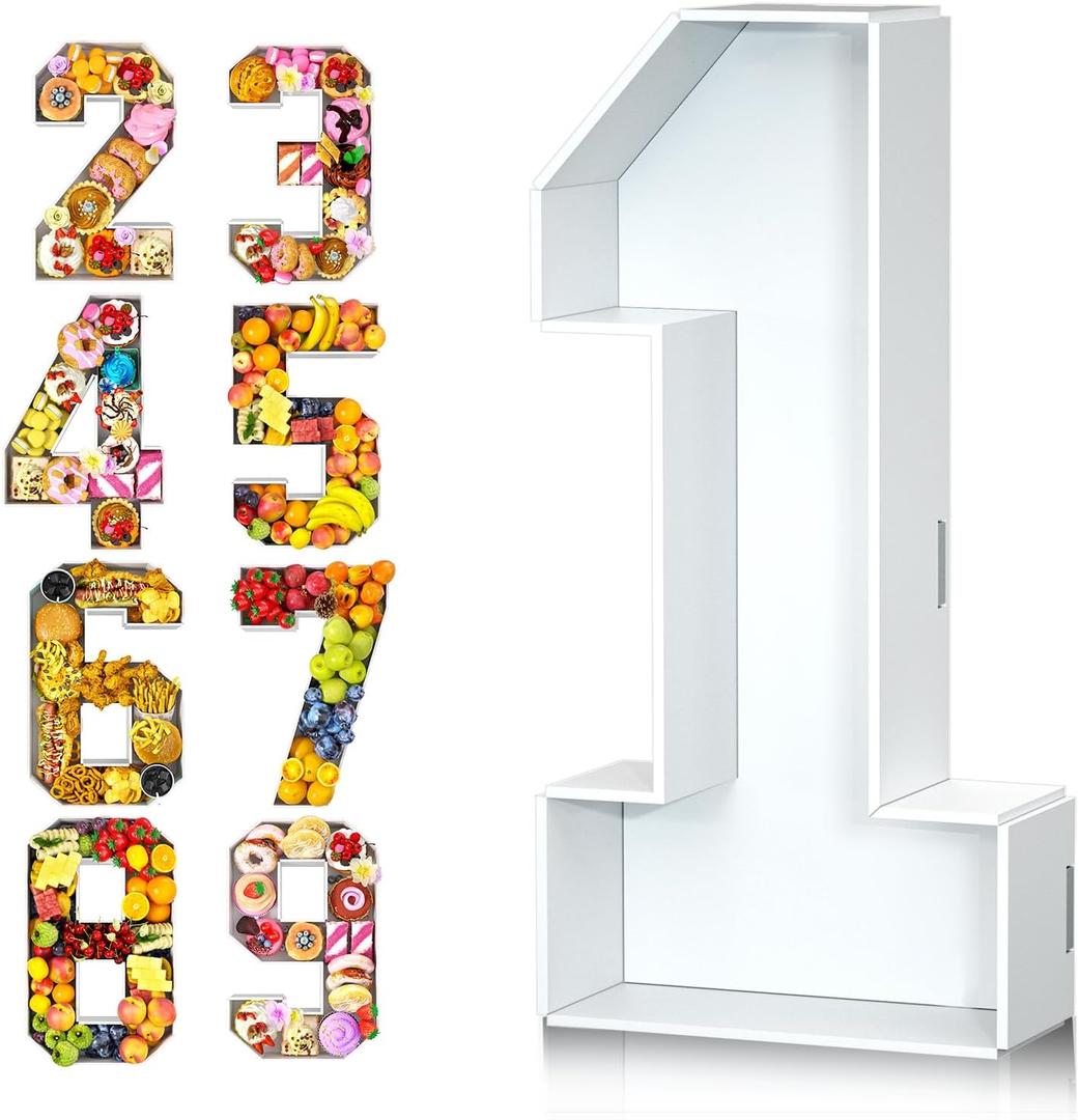 Paready 13.78'' Fillable Cardboard Number 1, Charcuterie Foam Board Number 1, Food Fillable Number Shaped Sweets Flower Candy Cupcake Container Box for 1st Anniversary Birthday Party Decoration
