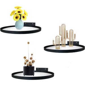 Cityelf Floating Shelves Wall Mounted Wall Decor Iron Glass Hanging Shelf Home Decor Set of 3 Display Ledge Shelves for Living Room Bedroom Office-Black