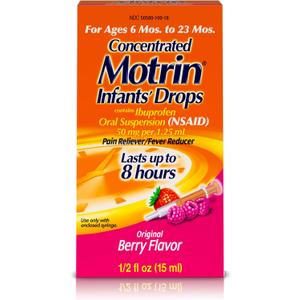 Infants' Motrin Concentrated Drops, Ibuprofen, Berry, 0.5 oz Concentrated Liquid Medicine, NSAID, Fever Reducer & Pain Reliever for Babies, 2 Pack, EXP: 2026 Dec