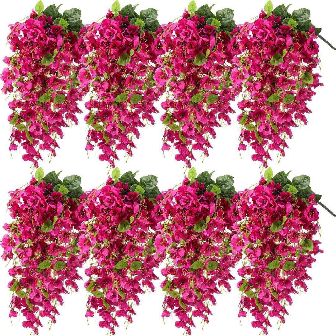 XunYee 8 Pcs Artificial Hanging Hibiscus Flowers Outdoor, Rose Red